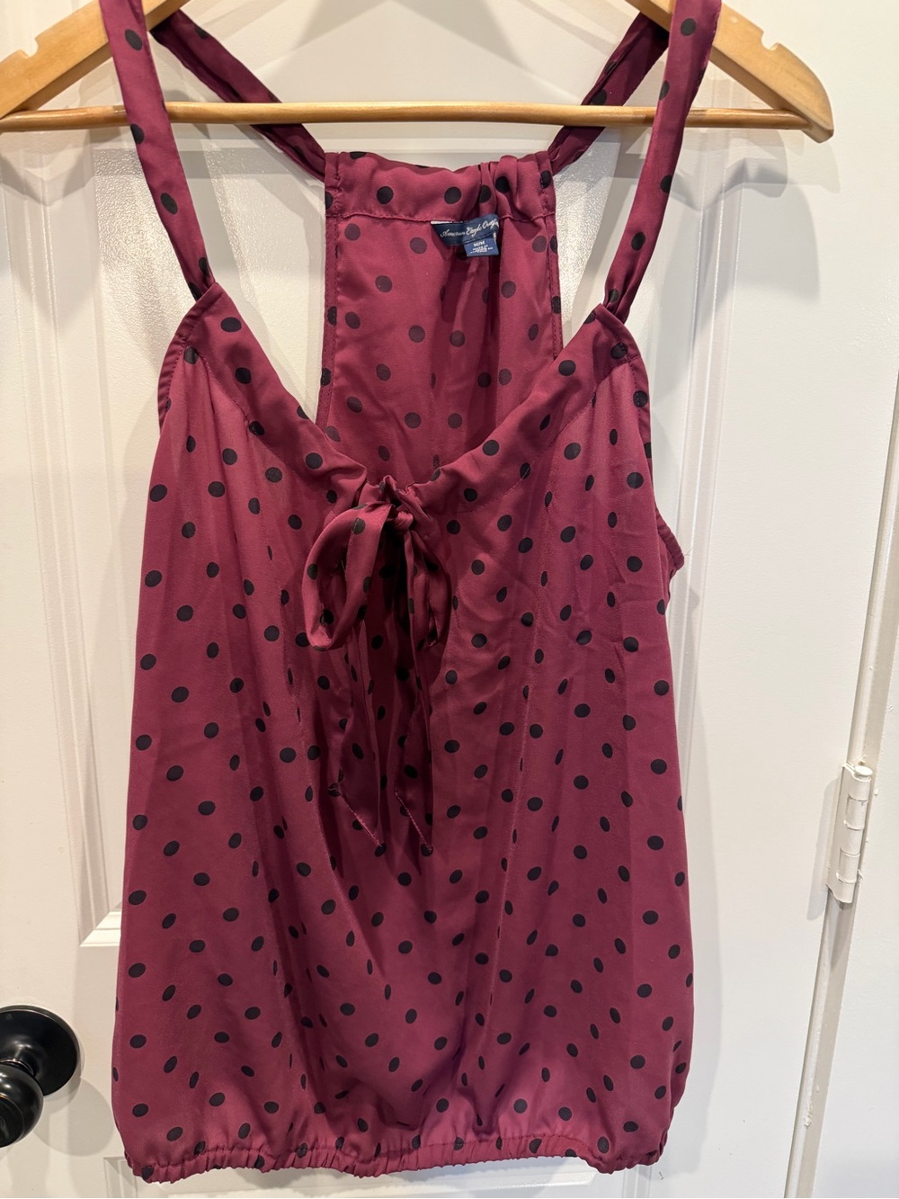 American Eagle Outfitters Burgundy Polka Dot Tank with Front Tie